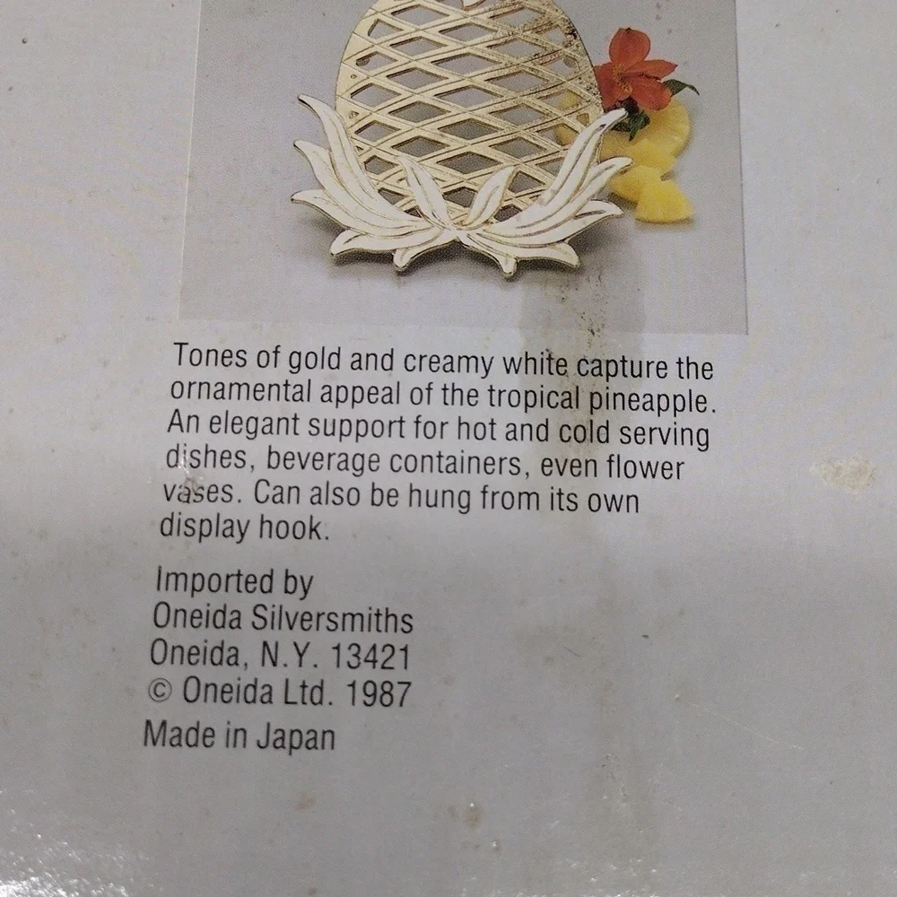 Vintage Wm. A. Rogers‎ Oneida Bronze/Enamel Plate Pineapple Trivet